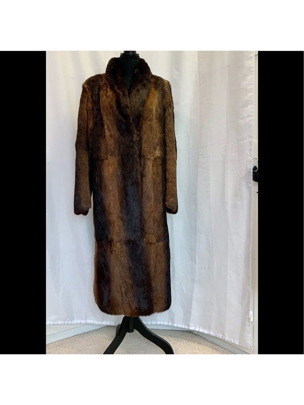 Polo Norte brown rabbit fur long fall winter coat Sz M/L